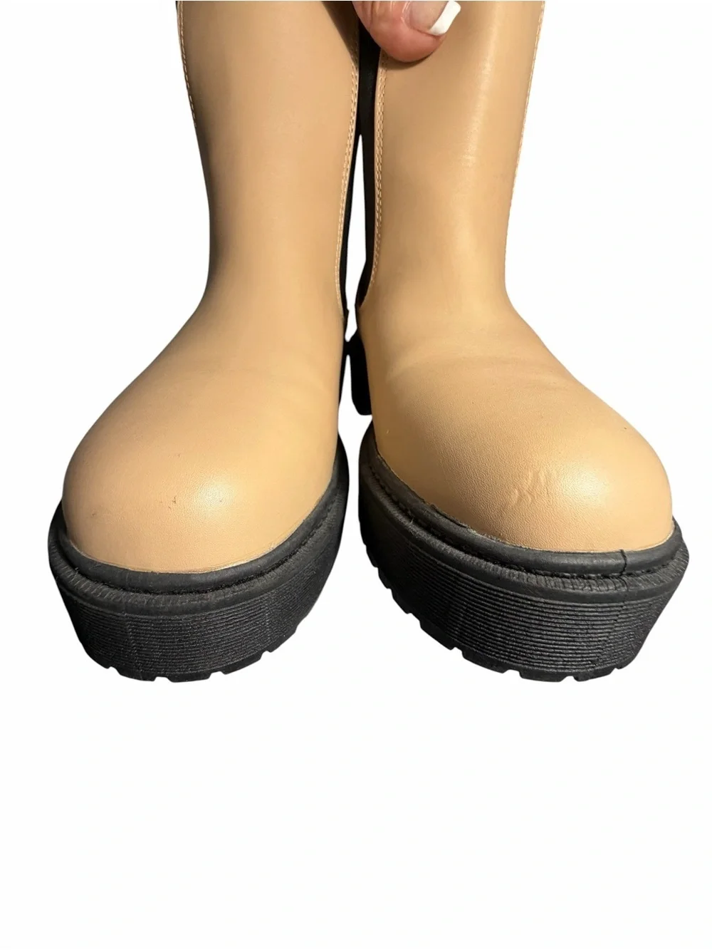 MIA Beige Chelsea Boots with Black Elastic Panels Womens 7